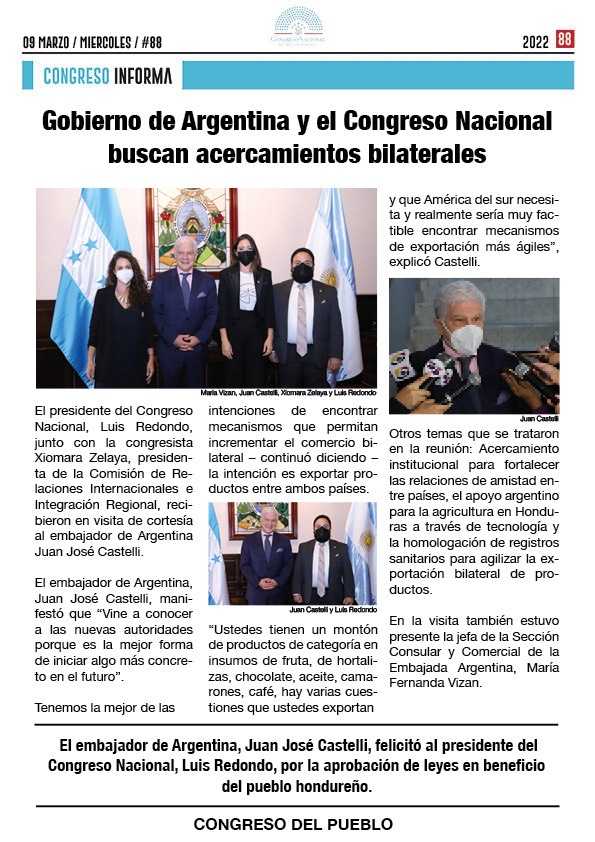 Congreso Nacional y Gobierno de Argentina buscan acercamientos bilaterales